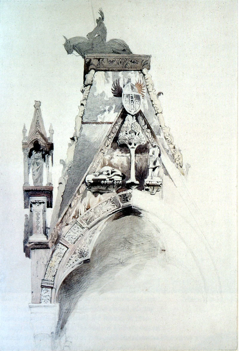 Studio del frontone nord della tomba di Can Mastino II, Verona, 1852
